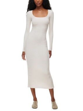 The Group Babaton Luxe Lounge Temptation Cream Long Sleeve Ribbed Maxi Dress L